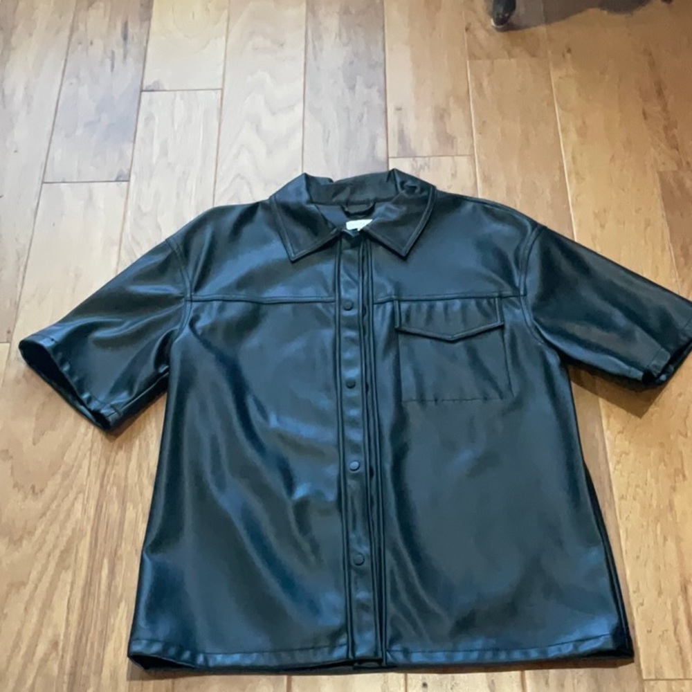 Black Faux Leather Button front